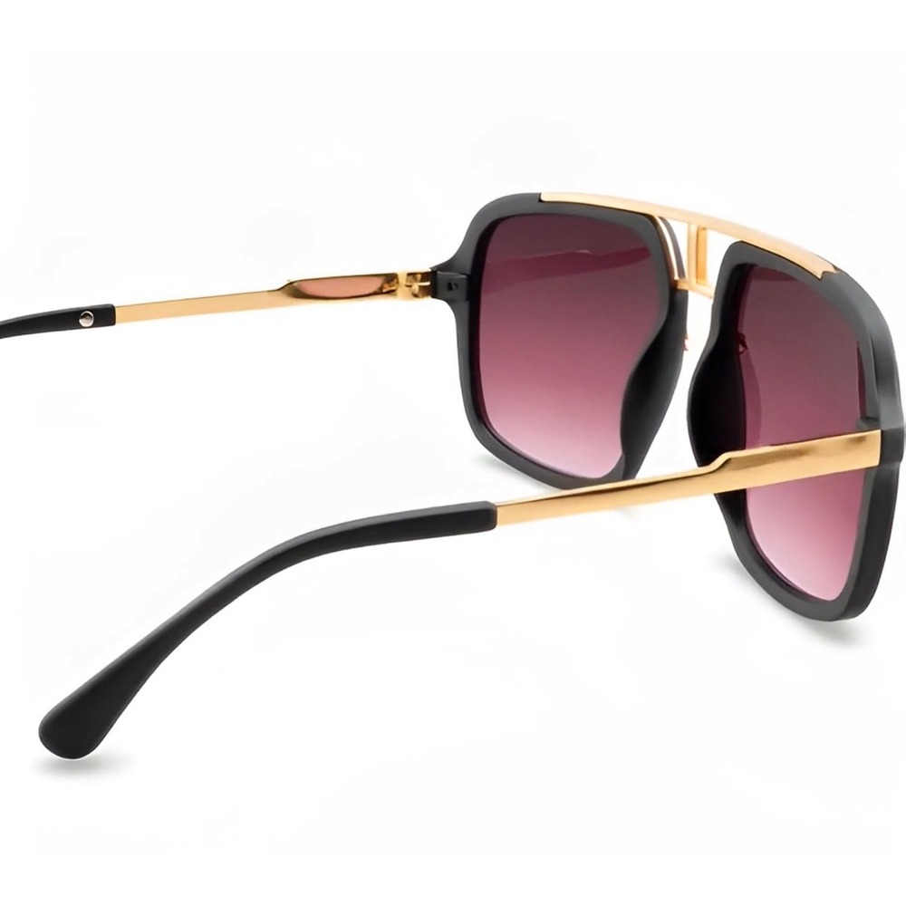 Women Oversized Square Fashion Sunglasses Black Gold Flat Top Gradient Lenses - Picture 8 of 11
